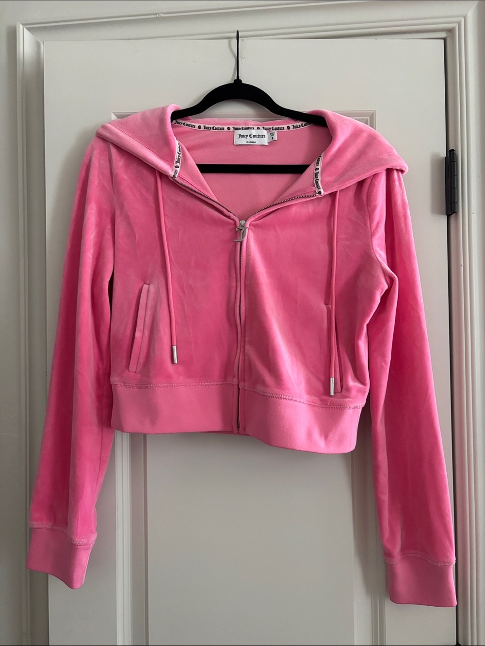Juicy Couture set; Pink zip-up hoodie jacket, shorts, size Medium